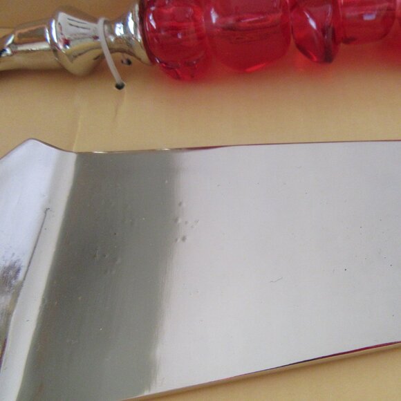 Red acrylic beaded handles dessert serving set - knife & spatula - New Old Stock - Picture 5 of 5